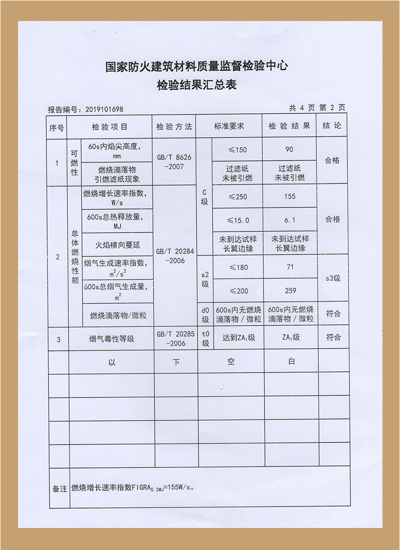 國家防火建筑材料質(zhì)量監(jiān)督檢測報告